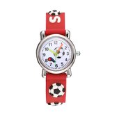 Kinder Horloge | Voetbal / Soccer Rood | 3D Siliconen | Ø 25 mm