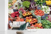 Papier peint Papier peint photo en vinyle - Fruits et légumes frais sur le marché au Royaume-Uni largeur 360 cm x hauteur 240 cm - Tirage photo sur papier peint (disponible en 7 tailles)