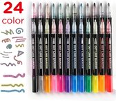BOTC - Double Line Outline Marker Pennen - 24 kleuren Metallic Outline Markers Pennen, 24 kleuren