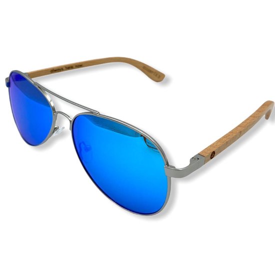 BEINGBAR Eyewear "Model 40" Sustainable Bamboo Sunglasses Deep Blue Mirror van BEINGBAR — afbeelding 4