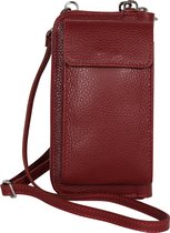 AmbraModa GLX21 - Italiaanse portemonnee telefoontasje schoudertas clutch bag gemaakt van echt leer. Donkerrood