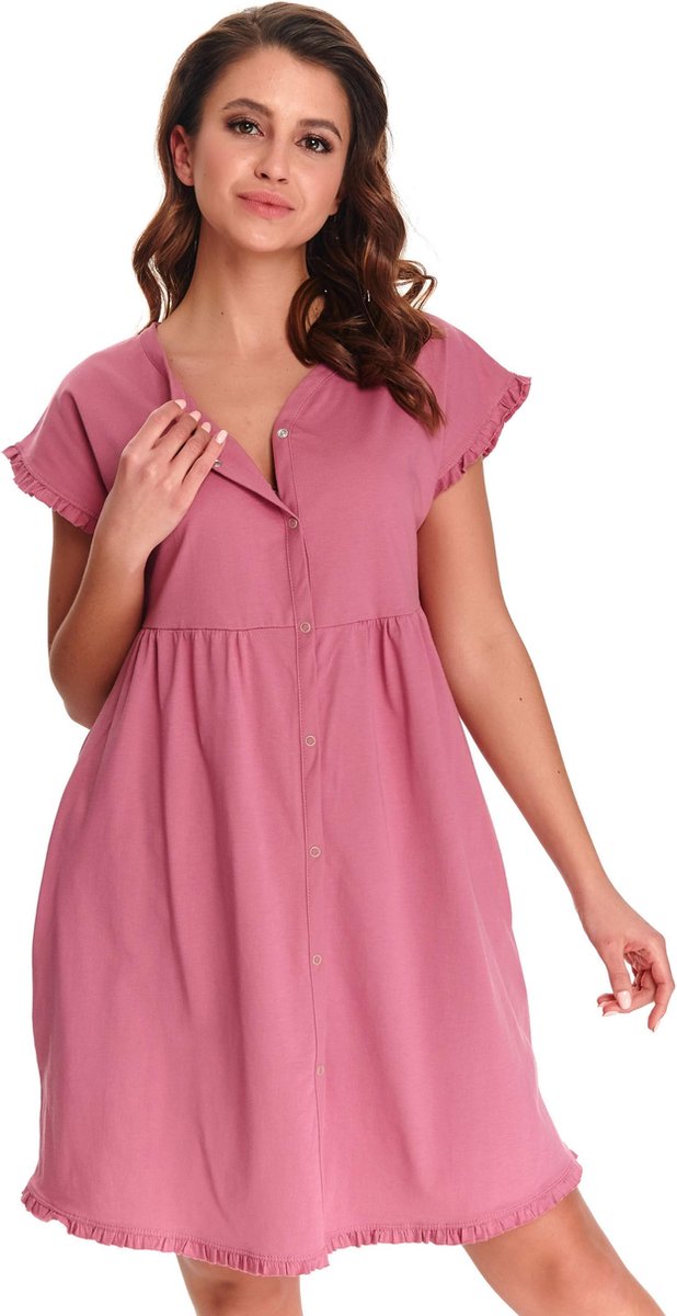 Doctor Nap Katoenen Nachthemd met Knoopjes Borstvoeding Bevallingsjurk Dolce Vita TCB.9600 38 / Roze