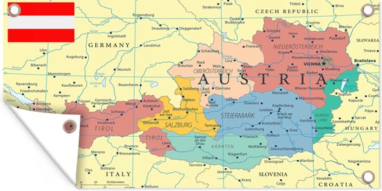 Wanddecoratie buiten Kaart van Oostenrijk - 160x80 cm - Tuindoek