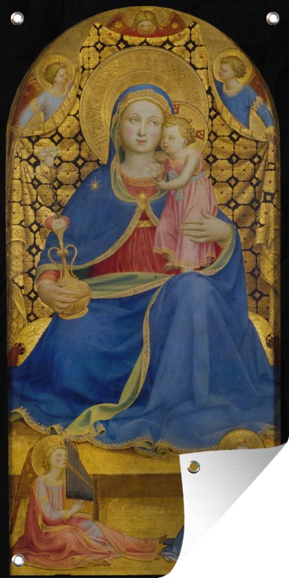 Tuinposter Madonna van nederigheid - schilderij van Fra Angelico - 30x60 cm - Tuindoek - Buitenposter