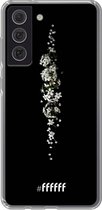 6F hoesje - geschikt voor Samsung Galaxy S21 FE -  Transparant TPU Case - White flowers in the dark #ffffff