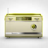 Tuinposter - Retro - Oude radio in  groen / zwart / wit / grijs - 100 x 100 cm.