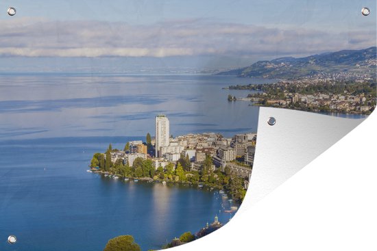 Skyline of Montreux and Lake Geneva Garden poster 60x40 cm - small - Toile de jardin / Toile d'extérieur / Peintures d'extérieur (décoration de jardin)