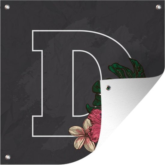 Tuinposters Een illustratie van de letter D met bloemen - 50x50 cm - Tuindoek - Buitenposter