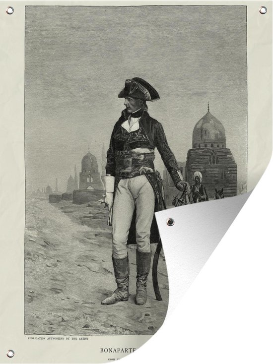 Tuinposter - Tuindoek - Tuinposters buiten - Illustratie van Napoleon Bonaparte op een antieke weergave - 90x120 cm - Tuin