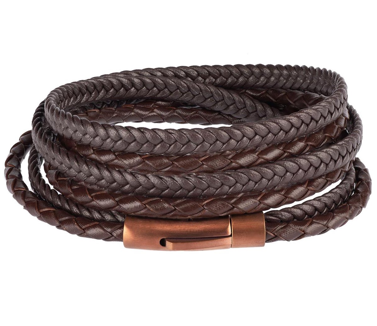 Leren armband bruin Galeara Design CALA 18.5cm met clip sluiting wikkelarmband dames heren jongen meisje