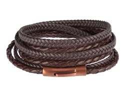 Leren armband bruin Galeara Design CALA 18.5cm met clip sluiting  wikkelarmband dames heren jongen meisje