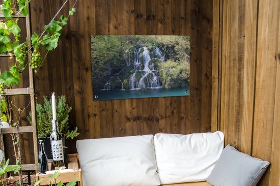Affiche de jardin Cascades qui coule dans le parc national des lacs de Plitvice 90x60 cm - Toile de jardin / Toile d'extérieur / Peintures pour l'extérieur (décoration de jardin)