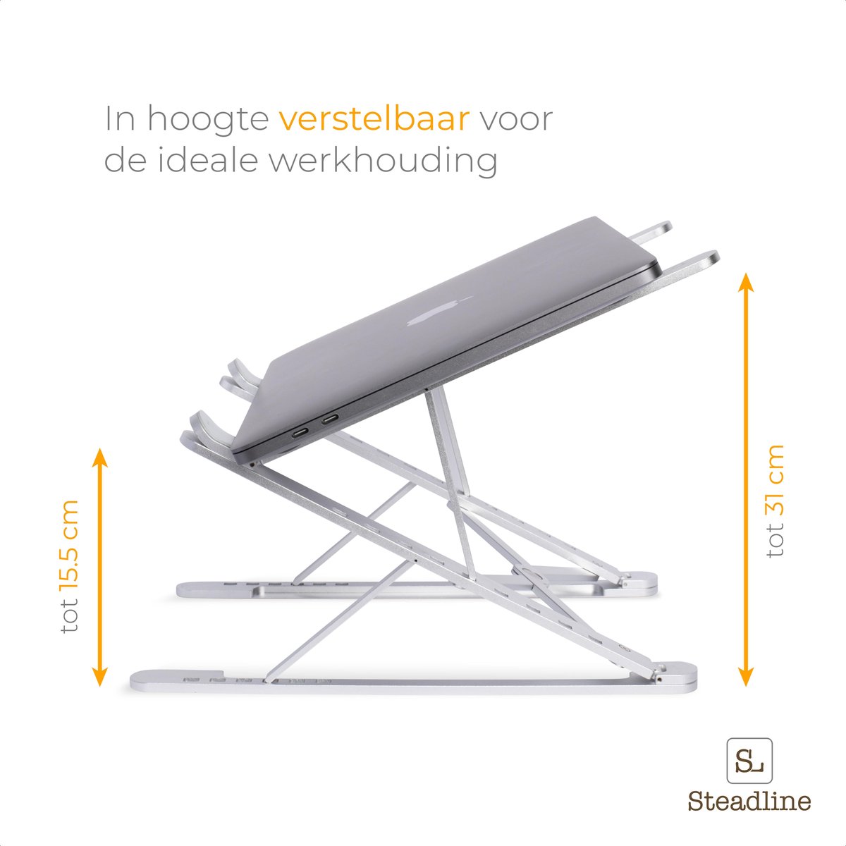 Laptop standaard Dubbel hoogte Verstelbaar Opvouwbaar en Opbergzak - Laptopstandaard Aluminium - Universele laptoptafel - Boekenstandaard - Ergonomisch - Zilver - 11, 12, 13, 14 , 15, 16, 17