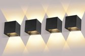 Set van 4  Wandlampen 6 W  voor Binnen of Buiten  Waterdicht |  IP 65 - Verstelbaar -  Warmwit -   Zwart - Modern -  2700-3000 K -  Buitenwandlamp - Wandlamp -