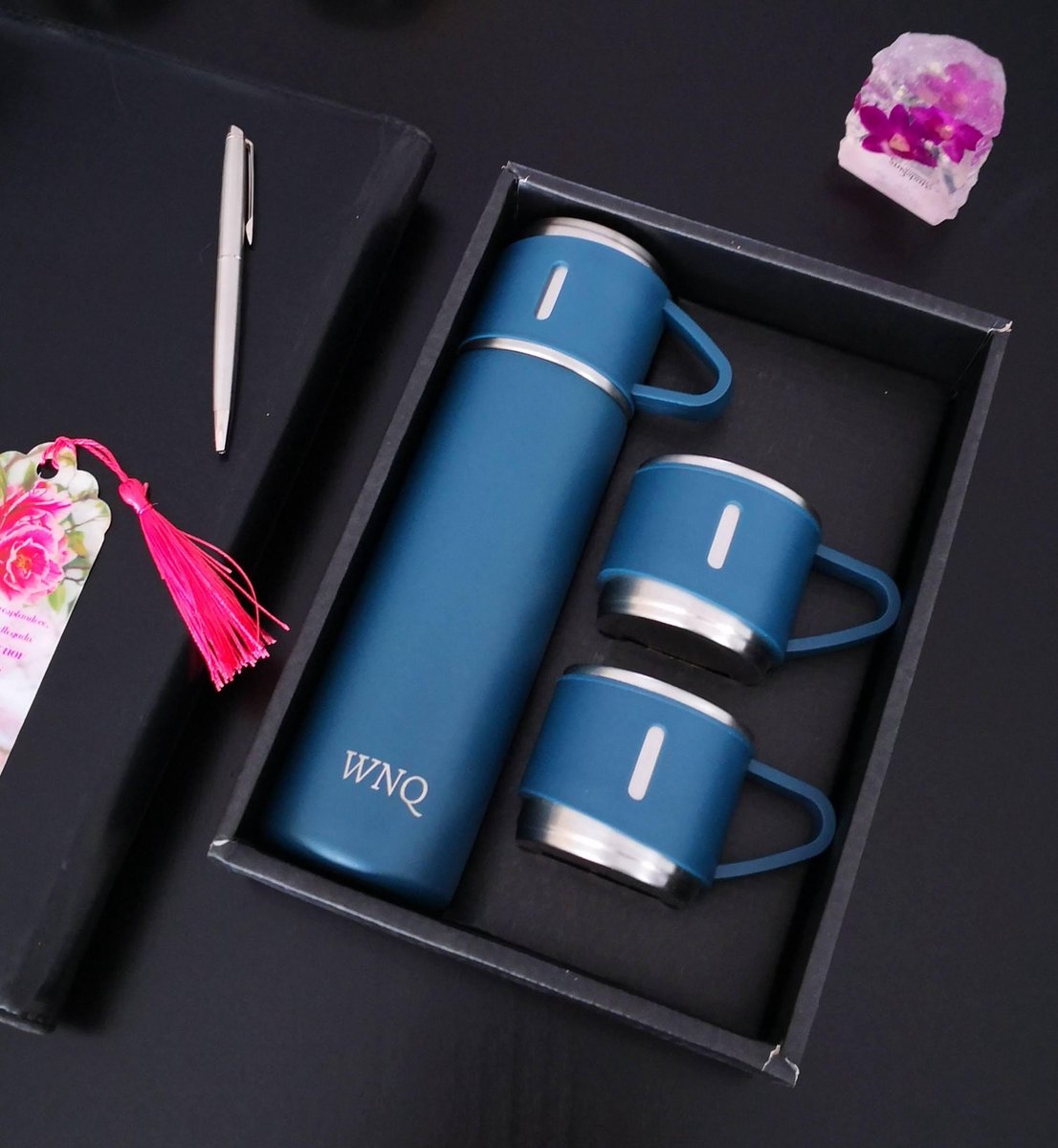 Thermos Inox 500ml Avec Bouchon Bambou - Vert - Boîte Cadeau élégante