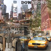 Tuinposter - Stad / New-York - Collage in beige / wit / zwart / geel - 120 x 120 cm.