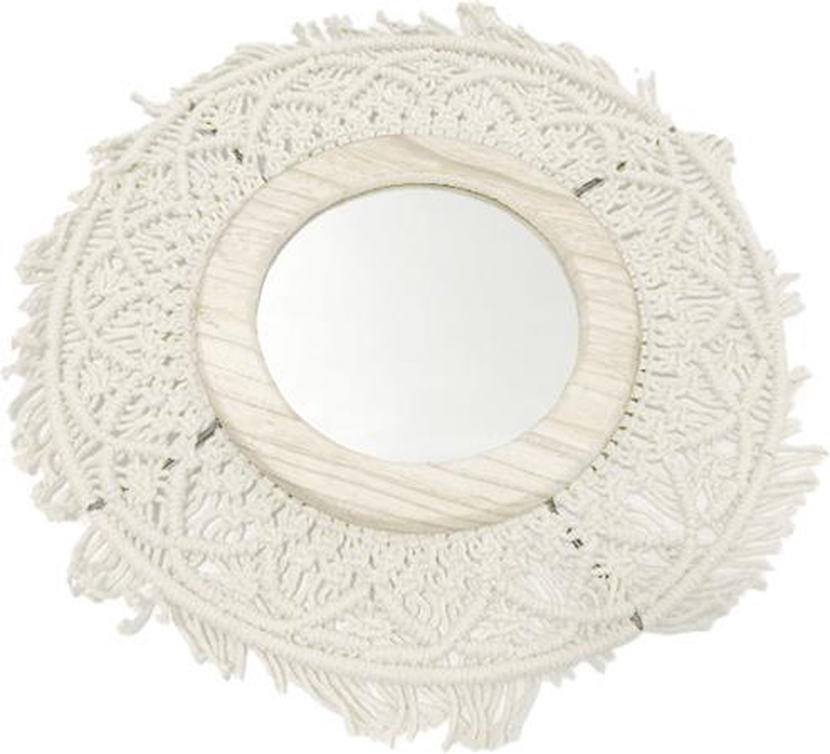 Ronde macramé spiegel 50x50x7 cm - Beige - Macramé - SILUMEN