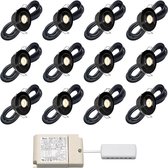 LED terrasoverkapping inbouwspot Toledo zwart inclusief trafo - i.c.m. Somfy RTS / veranda / carport / serre / LED buitenverlichting / 3W / dimbaar / warmwit - set van 12 stuks