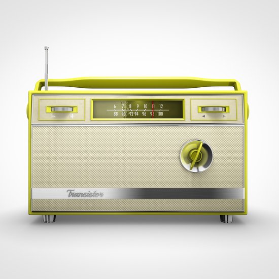 Tuinposter - Retro - Oude radio in  groen / zwart / wit / grijs - 120 x 120 cm.