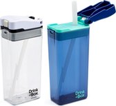 Drink in the Box Large - Wit en Blauw - Duo Pack - Twee Hervulbare Drinkpakjes - Stevig en Duurzaam - 2 x 35 cl