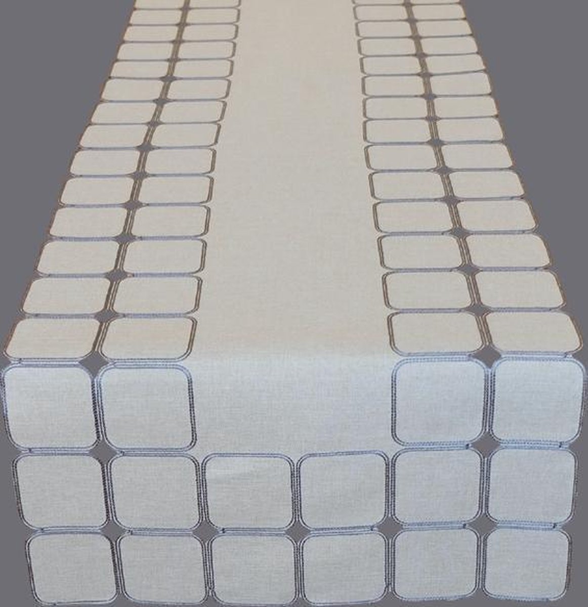 Tafelkleed - Ecru met vierkante vakken in de rand - Loper 140 cm