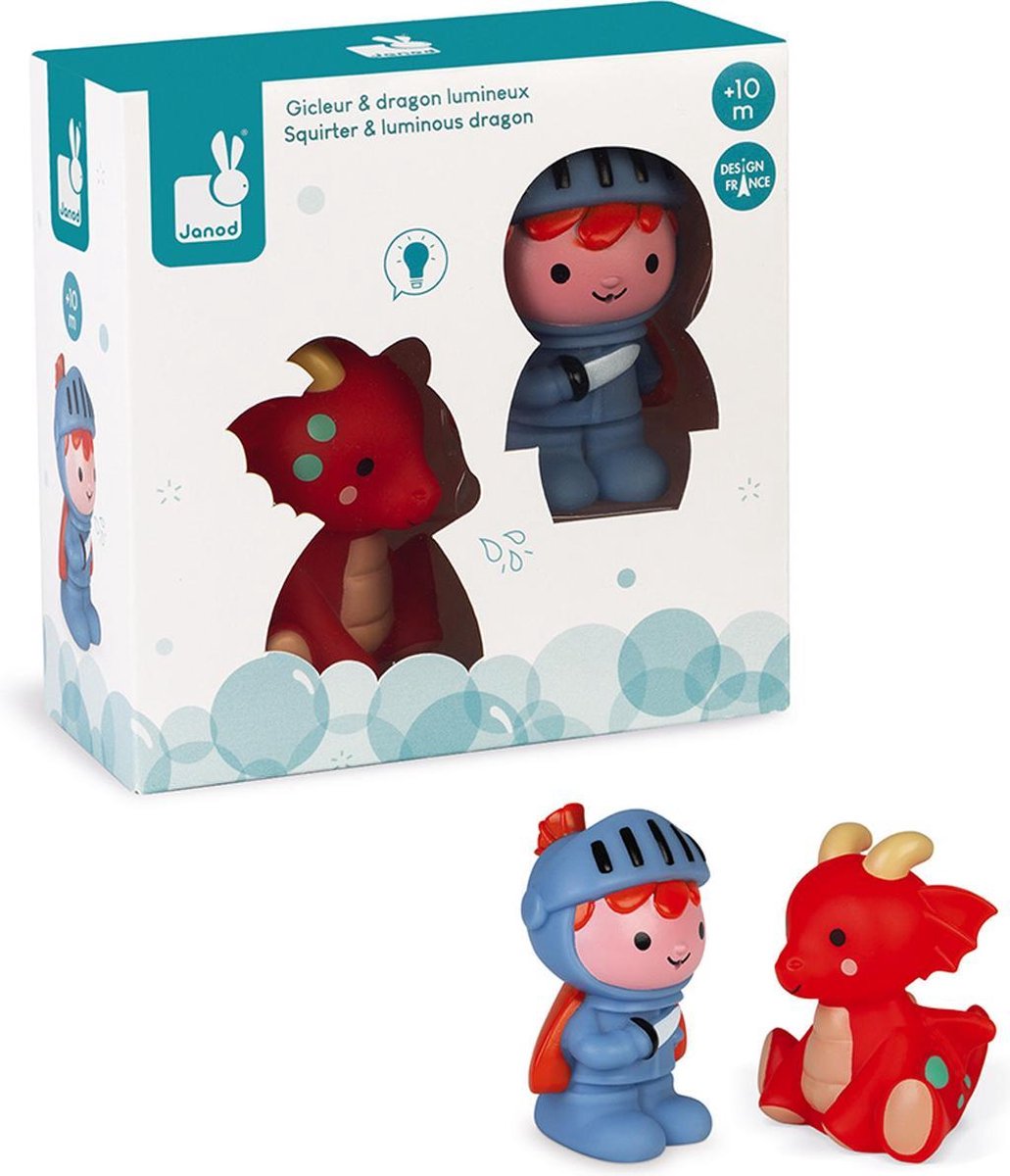 Janod Badspeelgoed Spuitfiguur Ridder en Lichtgevende Draak Voor Uren Badplezier! Geschikt Vanaf 10 Maanden