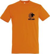 Oranje EK / WK voetbal T-shirt met “ Leeuw en Holland “ Small print Zwart maat L*