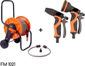 FERM 1021 Slangenwagen - 20m - incl koppelset + 2 delig Sproeikop set