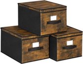 Segenn's Vouwdozen - Opbergdozen set van 3 - met Deksel en Etikethouder voor Speelgoed en Kleding - Gemaakt van Vliesstof - 30 x 40 x 25 cm - Vintage Bruin-Zwart