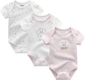 Baby Rompers | 3 stuks | roze wit | wolkjes | Dream | 3-6 maanden | Set driedelig