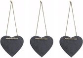 3x stuks decoratie hart 12 cm van leisteen - krijtbordje hanger