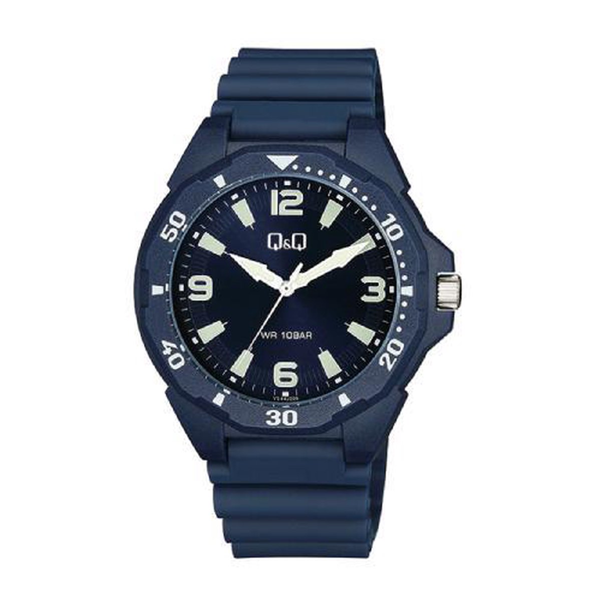 QQ VS44J009Y - Horloge - Sport - Analoog - Heren - Mannen - Plastic band - Rond - Cijfers - Kunststof - Donkerblauw - Groen - 10 ATM