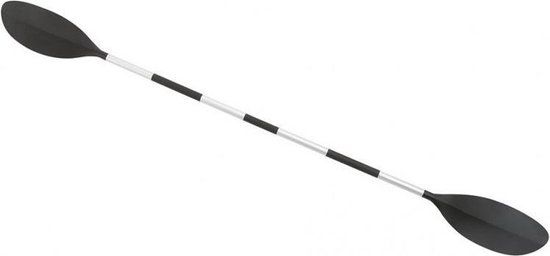 Zwarte peddel met aluminium schacht met zwart-witte secties.