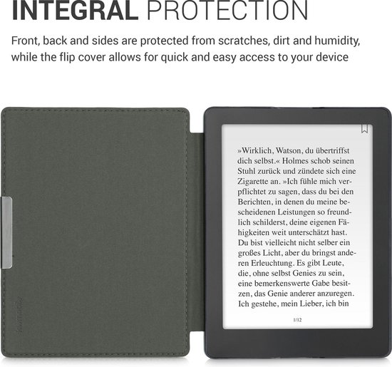 kwmobile hoes geschikt voor Kobo Aura H2O Edition 2 - E-reader beschermhoes in wit / donkergrijs - Brushed Hart design van Merkloos — afbeelding 5