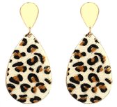 Oorbellen met Dierenprint - Oorhangers - 6,5x3 cm - Panter Beige en Goudkleurig