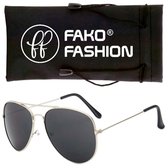 Fako Fashion® - Pilotenbril - Piloten Zonnebril - Zilver - Zwart