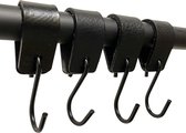 Brute Strength - Leren S-haak hangers - Zwart - 4 stuks - 12,5 x 2,5 cm – Zwart zilver – Leer - handdoekhaakjes - Ophanghaken – kapstokhaak