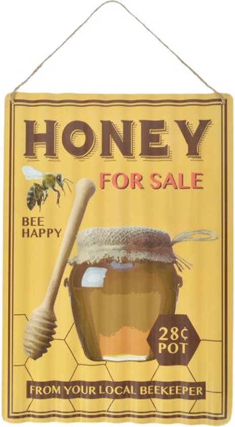 Esschert Design Wandbord Honey 1,3 X 28 X 40 Cm Staal Geel