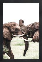 JUNIQE - Poster in houten lijst Elephants at Play -30x45 /Bruin