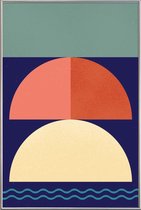 JUNIQE - Poster met kunststof lijst Setting Sun -13x18 /Blauw & Rood
