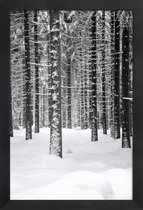 JUNIQE - Poster met houten lijst Deep Dark White Forest -13x18 /Grijs