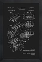 JUNIQE - Poster met houten lijst Legoblokje - Patentopdruk - Blauwdruk