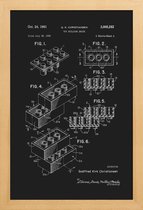 JUNIQE - Poster met houten lijst Legoblokje - Patentopdruk - Blauwdruk