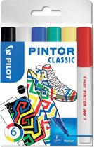Pilot Pintor Classic markeerstift 6 stuk(s) Zwart, Blauw, Groen, Rood, Wit, Geel Kogelpunt