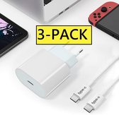 3x Premium USB-C Oplader met 2 Meter USB C Kabel voor Samsung A72 - A52 - A32 - S21 Ultra / S21 Plus / S21 / Note 20 / Note 20 Ultra / S20 Ultra / S20 Plus/S20/S20 FE| Lader / Oplaadstekker /