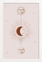 JUNIQE - Poster met houten lijst Moon and Sun -13x18 /Ivoor