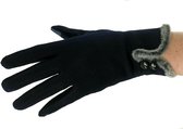 Elegante dames handschoenen touchscreen met bontrandje en knoopjes kleur zwart maat S M