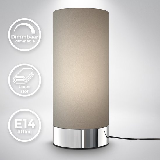 B.K.Licht - Klassieke Tafellamp - ingebouwde dimmer - touch - taupe bedlamp - voor slaapkamer - E14 fitting - excl. lichtbron - B.K.Licht