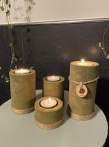 kado-cadeautje - ritual - geschenkset - El Beton Vuur & Natuur Cilindro 4 stuks - kaarsenhouder - wachinelichthouder - kaarsen - beton - touw - sfeerlicht - kaarsen - wachinelichtj
