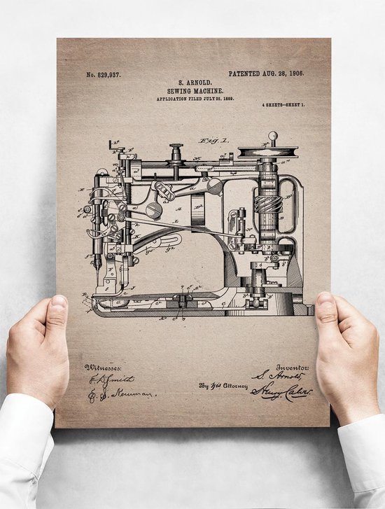 Wandbord: Patent Naaimachine uit 1906! - 30 x 42 cm